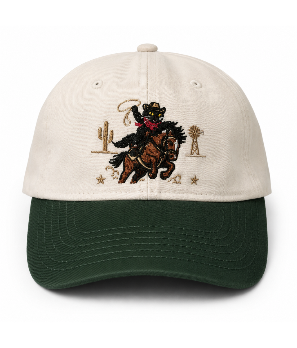 Black Cat Cowboy Dad Cap | Premium Embroidered Cotton Hat