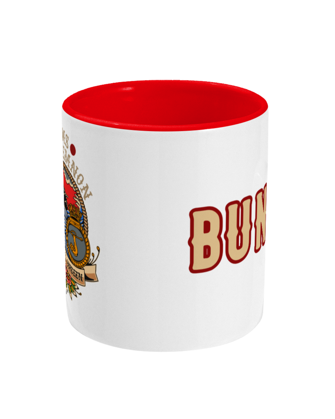 Customisable HMS Agamemnon 11oz Glossy Ceramic Mug – Personalised Text, Red Handle & Interior – Dishwasher & Microwave Safe