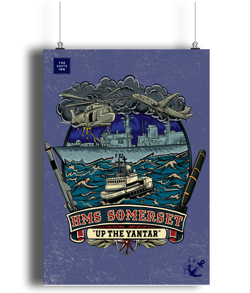 HMS Somerset F82 Poster – “Up The Yantar” Naval Artwork | Premium Giclée Print | A1 A2 A3 A4 Sizes | Royal Navy Wall Art