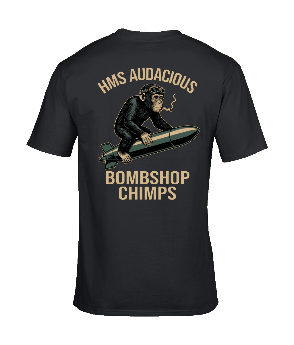 HMS Audacious Bombshop Chimp Custom Tee | The Chits Inn | Unisex T-Shirt