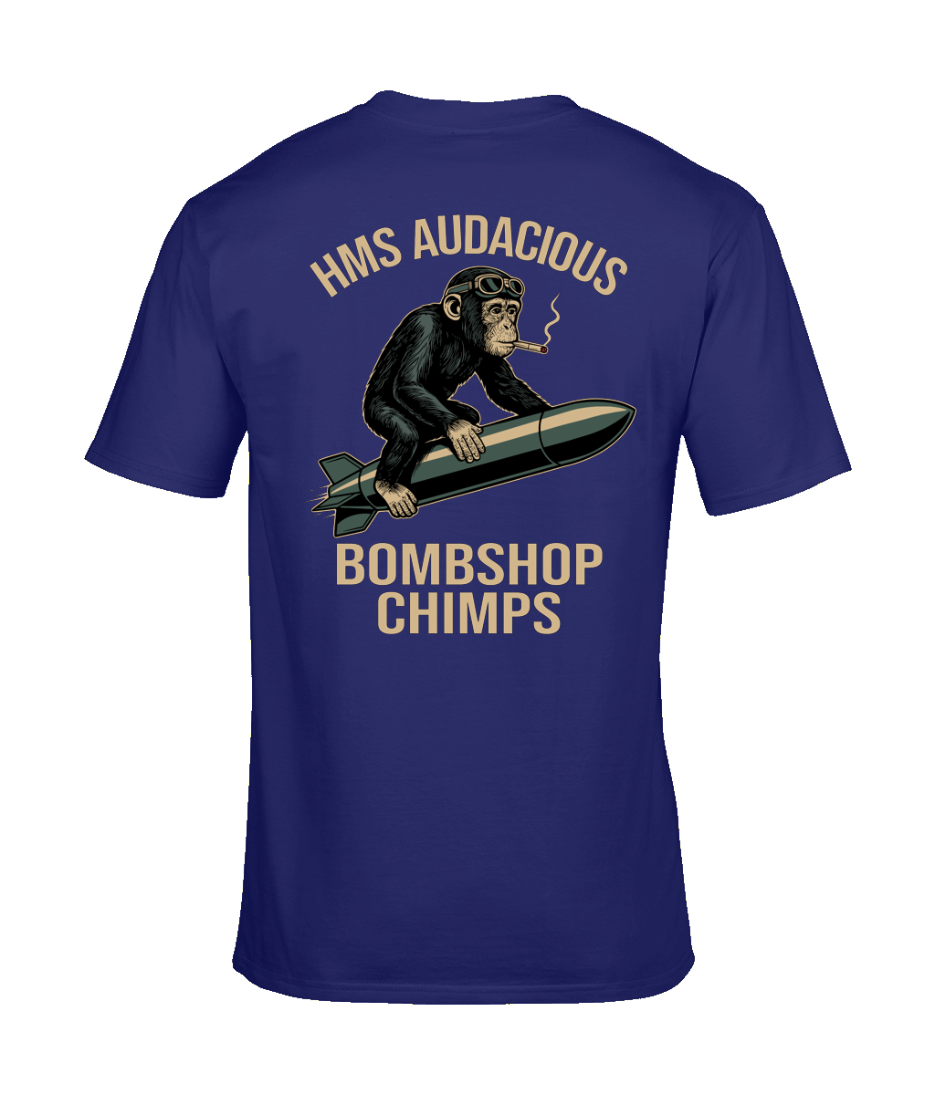 HMS Audacious Bombshop Chimp Custom Tee | The Chits Inn | Unisex T-Shirt