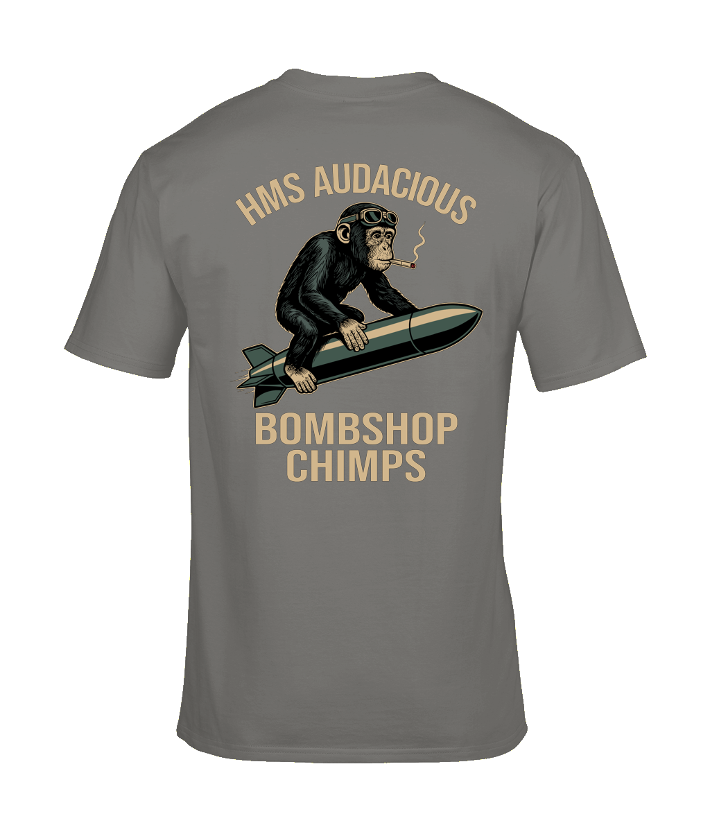 HMS Audacious Bombshop Chimp Custom Tee | The Chits Inn | Unisex T-Shirt