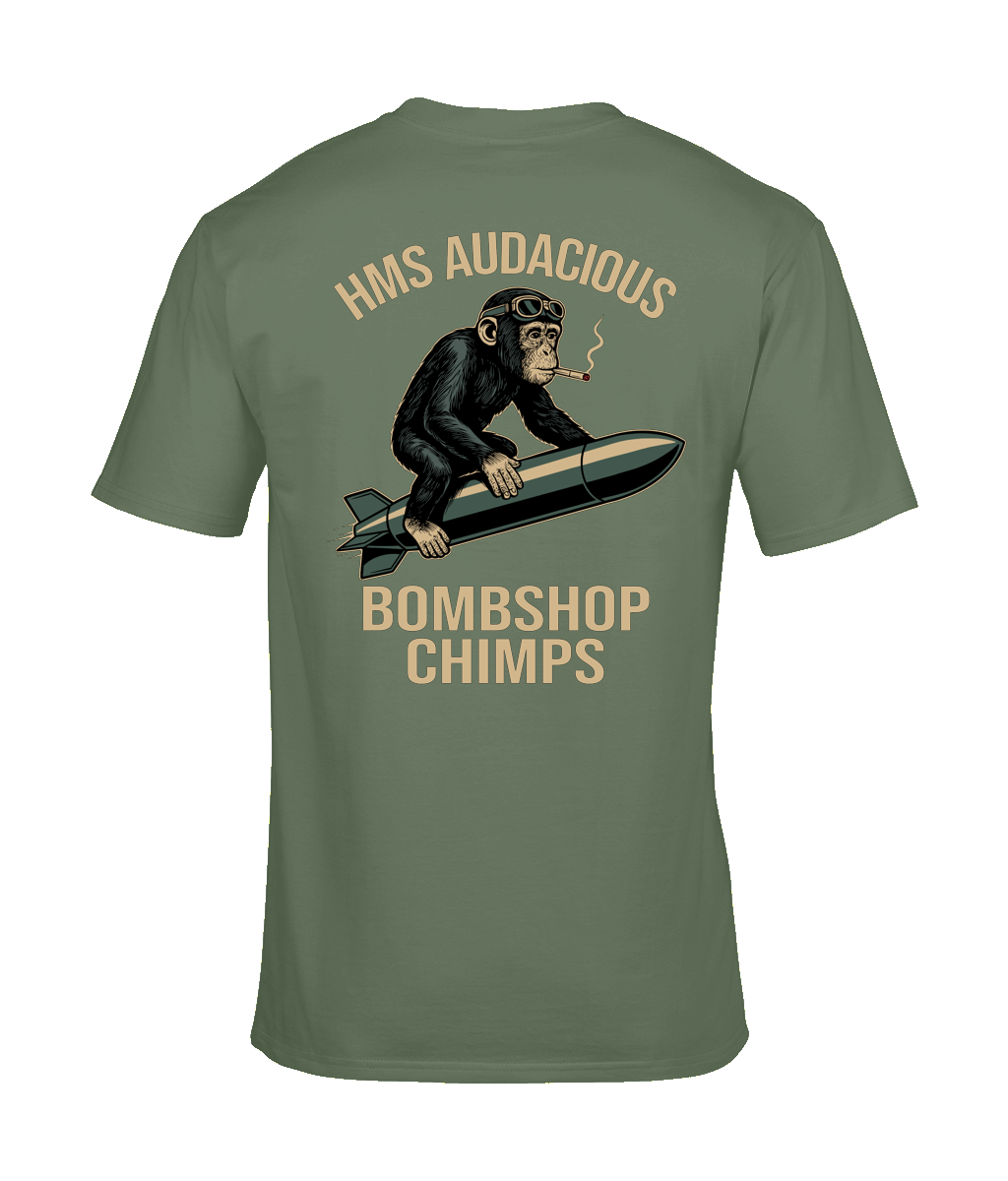 HMS Audacious Bombshop Chimp Custom Tee | The Chits Inn | Unisex T-Shirt