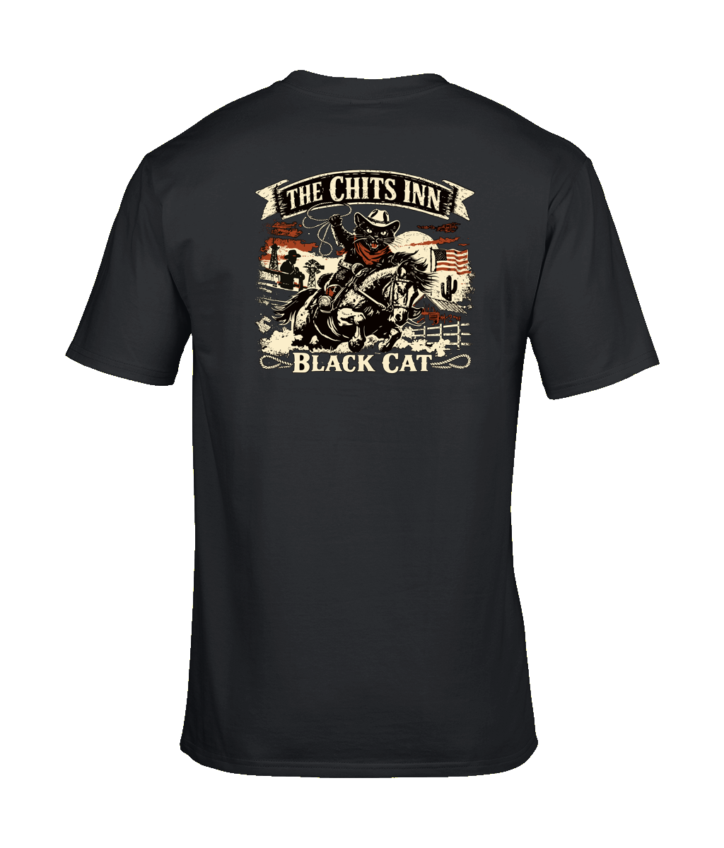 The Chits Inn “Black Cat” Cowboy Tee – Western Outlaw Edition