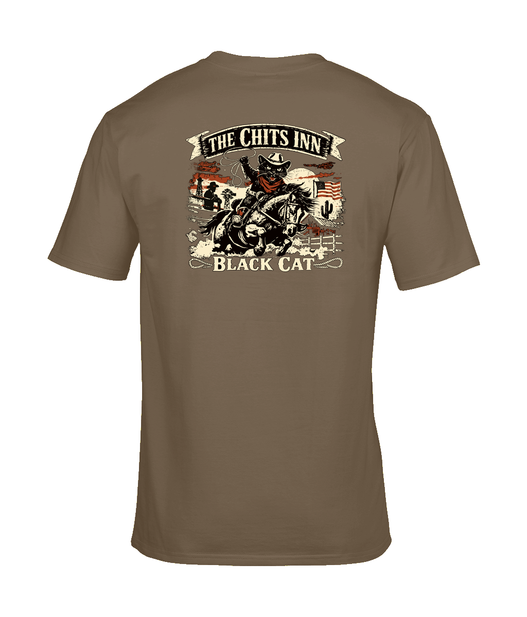 The Chits Inn “Black Cat” Cowboy Tee – Western Outlaw Edition