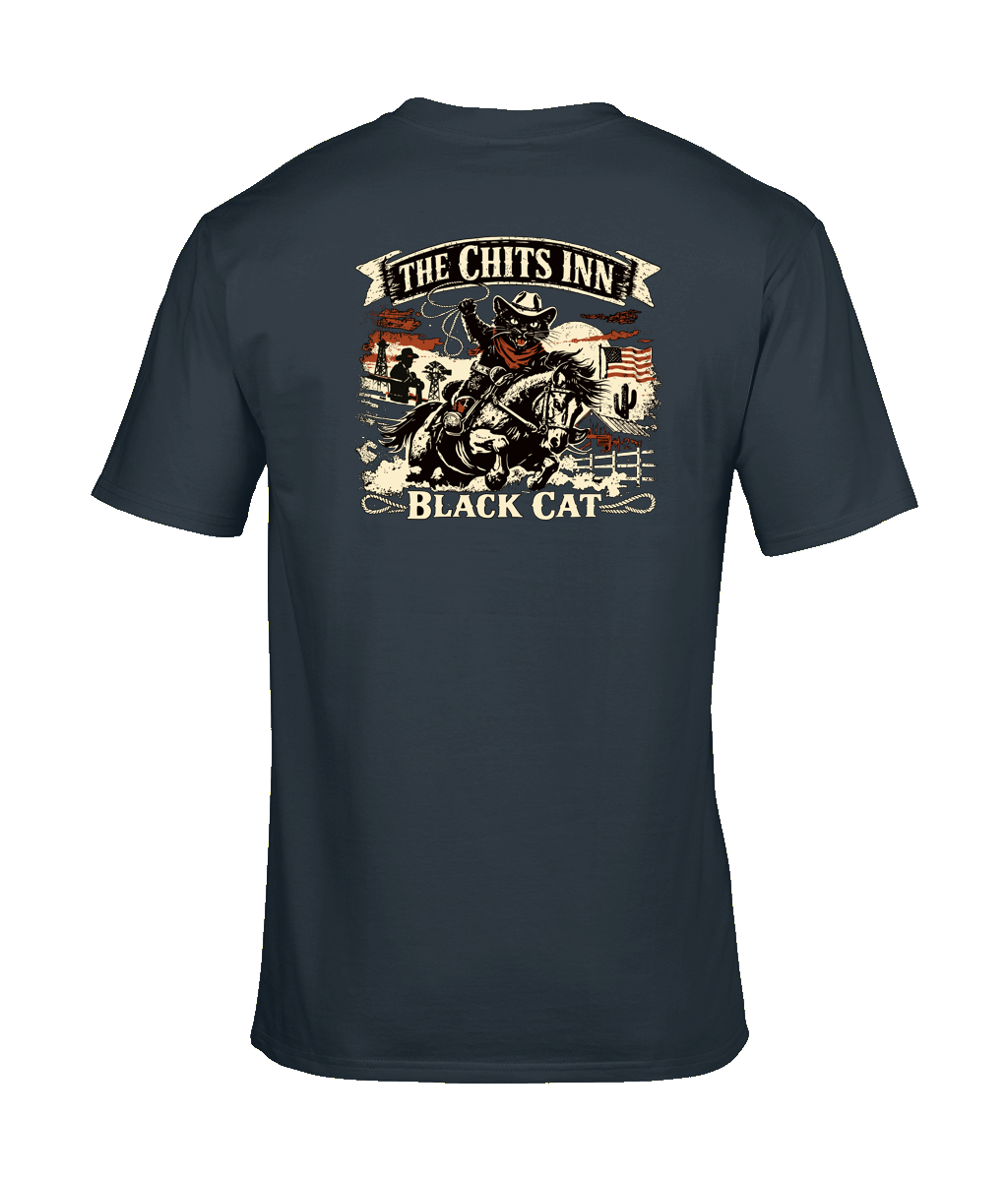The Chits Inn “Black Cat” Cowboy Tee – Western Outlaw Edition