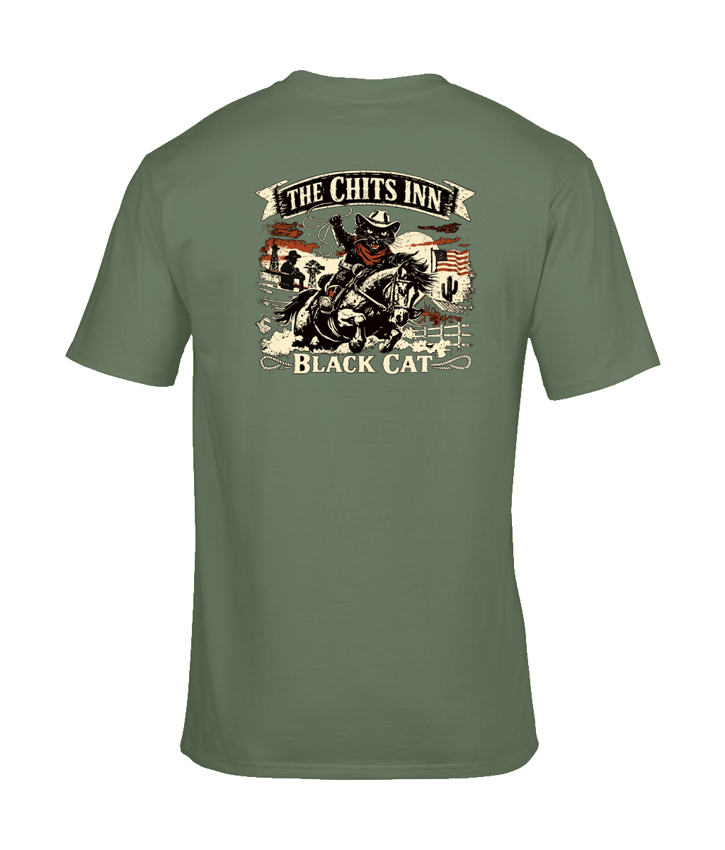 The Chits Inn “Black Cat” Cowboy Tee – Western Outlaw Edition