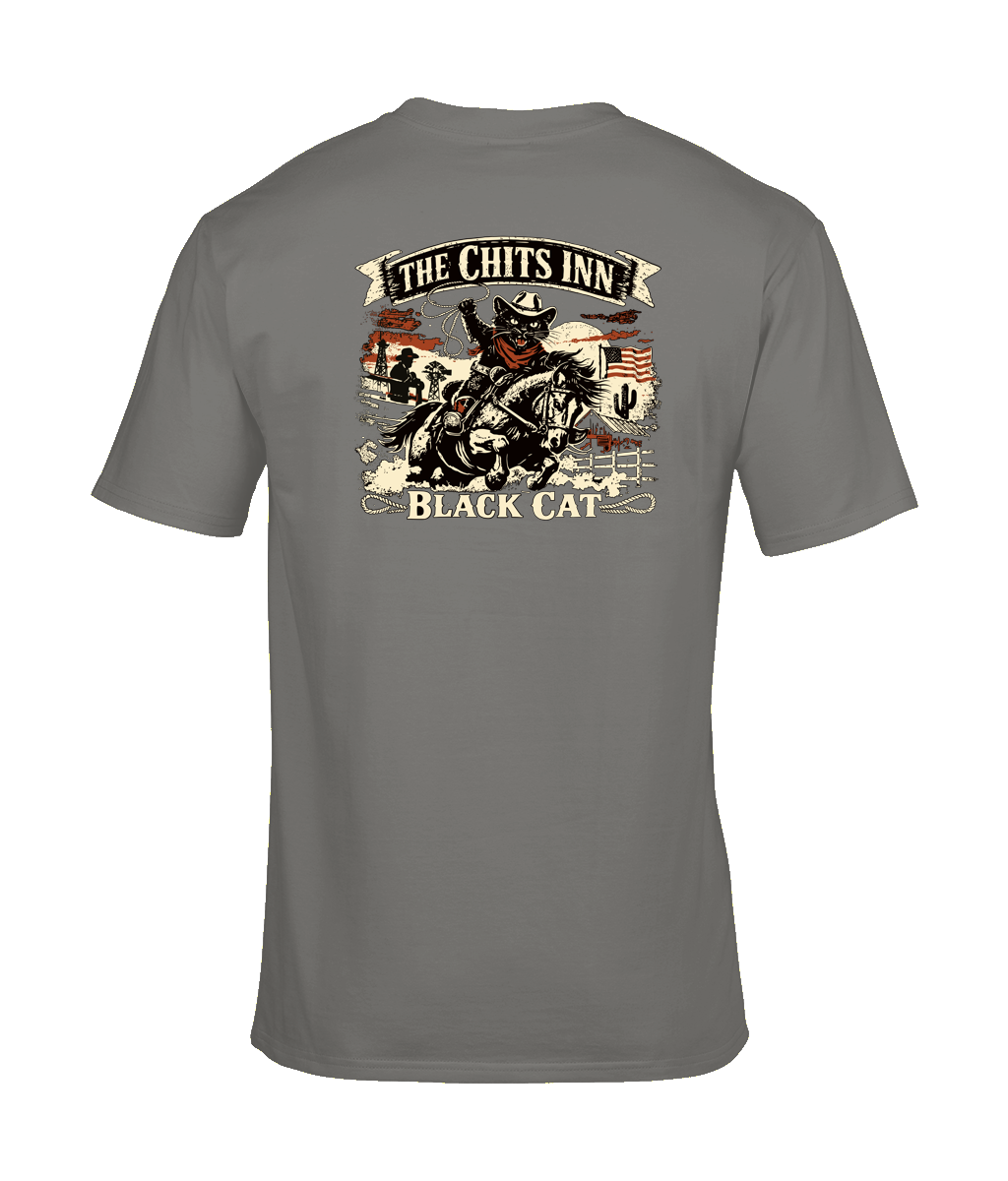 The Chits Inn “Black Cat” Cowboy Tee – Western Outlaw Edition