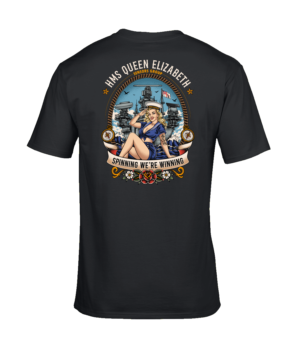 HMS Queen Elizabeth Sensors Group – “Spinning We’re Winning” T-Shirt