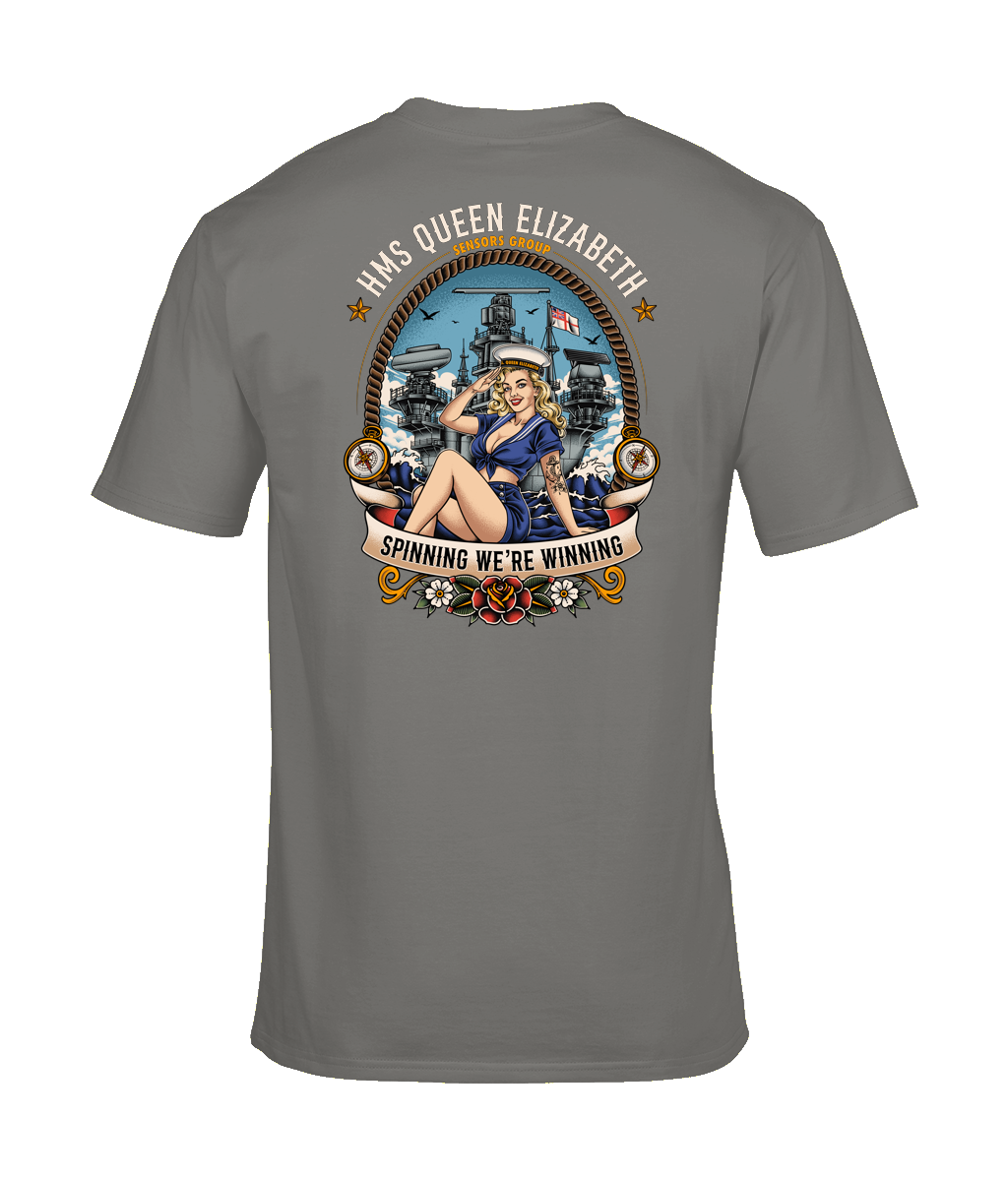 HMS Queen Elizabeth Sensors Group – “Spinning We’re Winning” T-Shirt