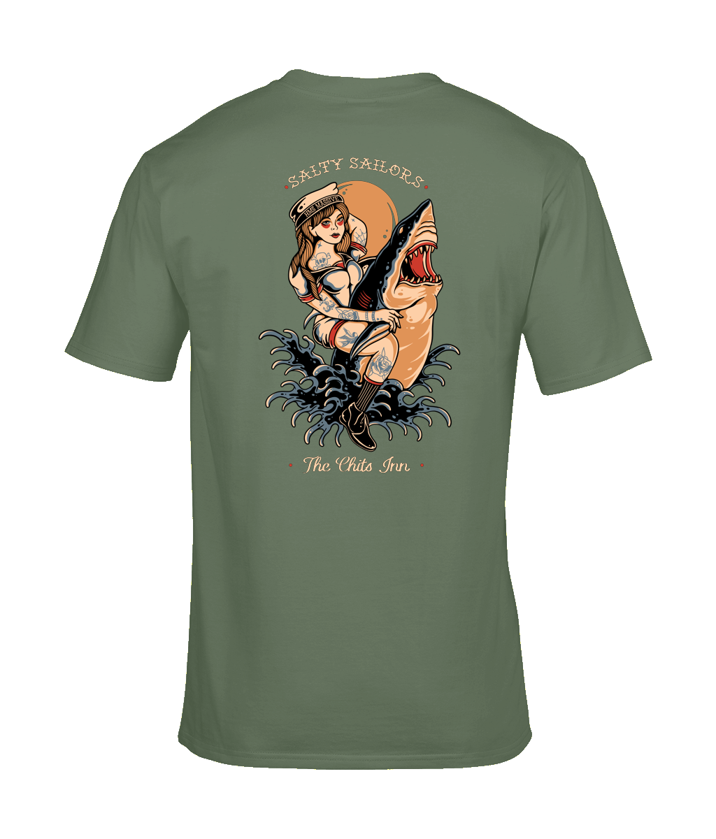 Salty Sailors T-Shirt – Vintage Nautical Pin-Up Graphic Tee | Lightweight & Heavyweight Options