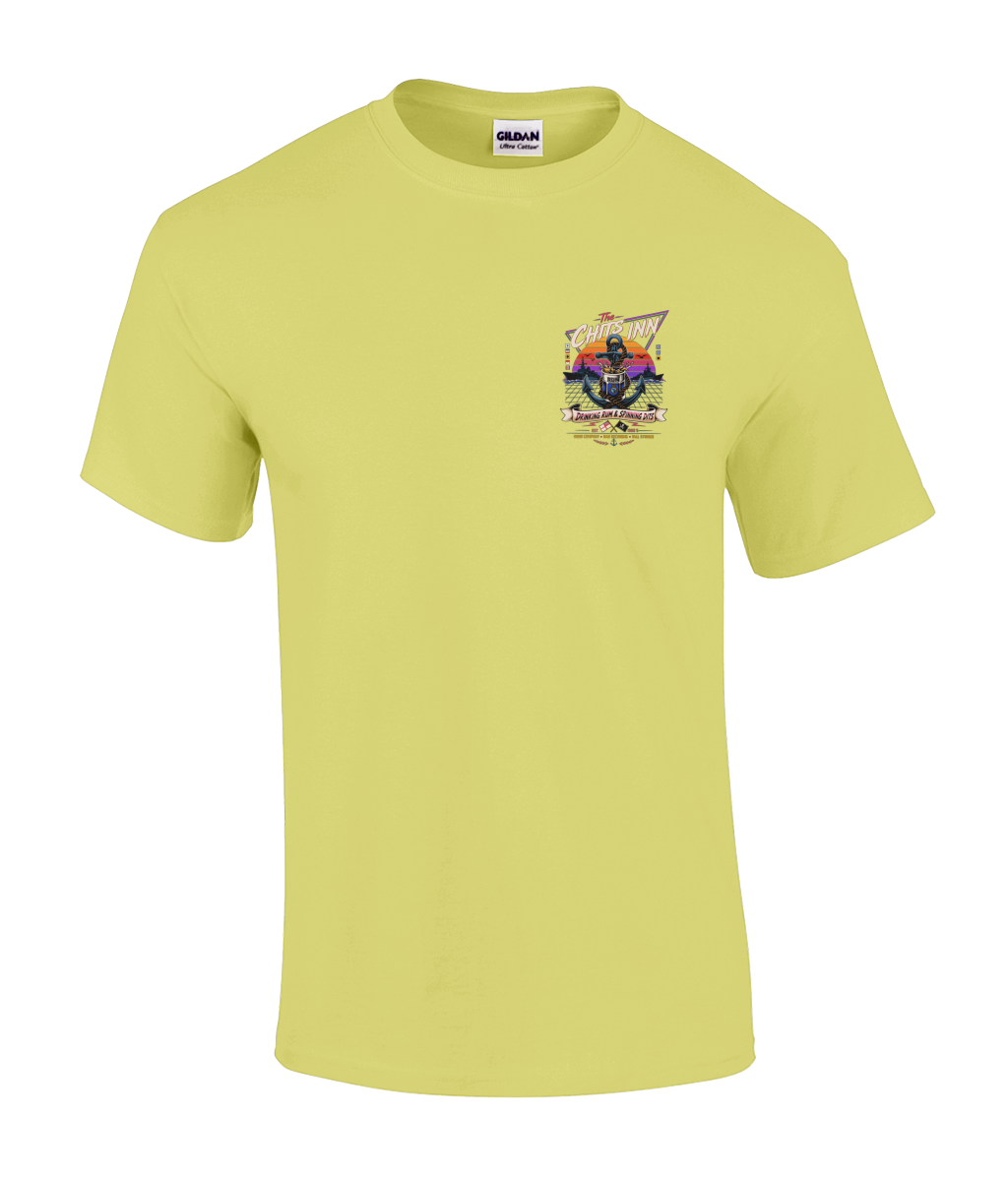 The Chits Inn Retro 80’s Navy T-Shirt – Drinking Rum & Spinning Dits