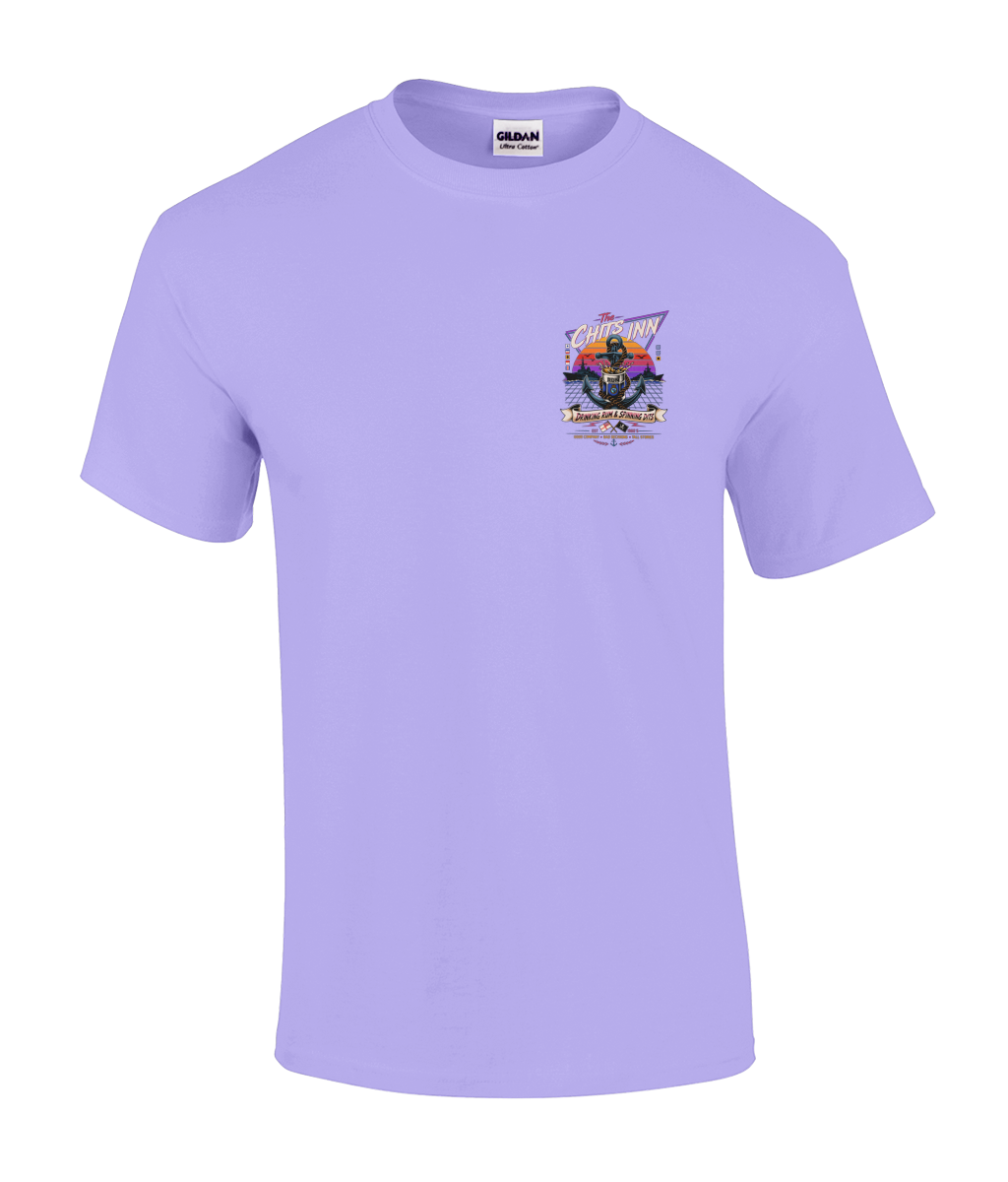 The Chits Inn Retro 80’s Navy T-Shirt – Drinking Rum & Spinning Dits