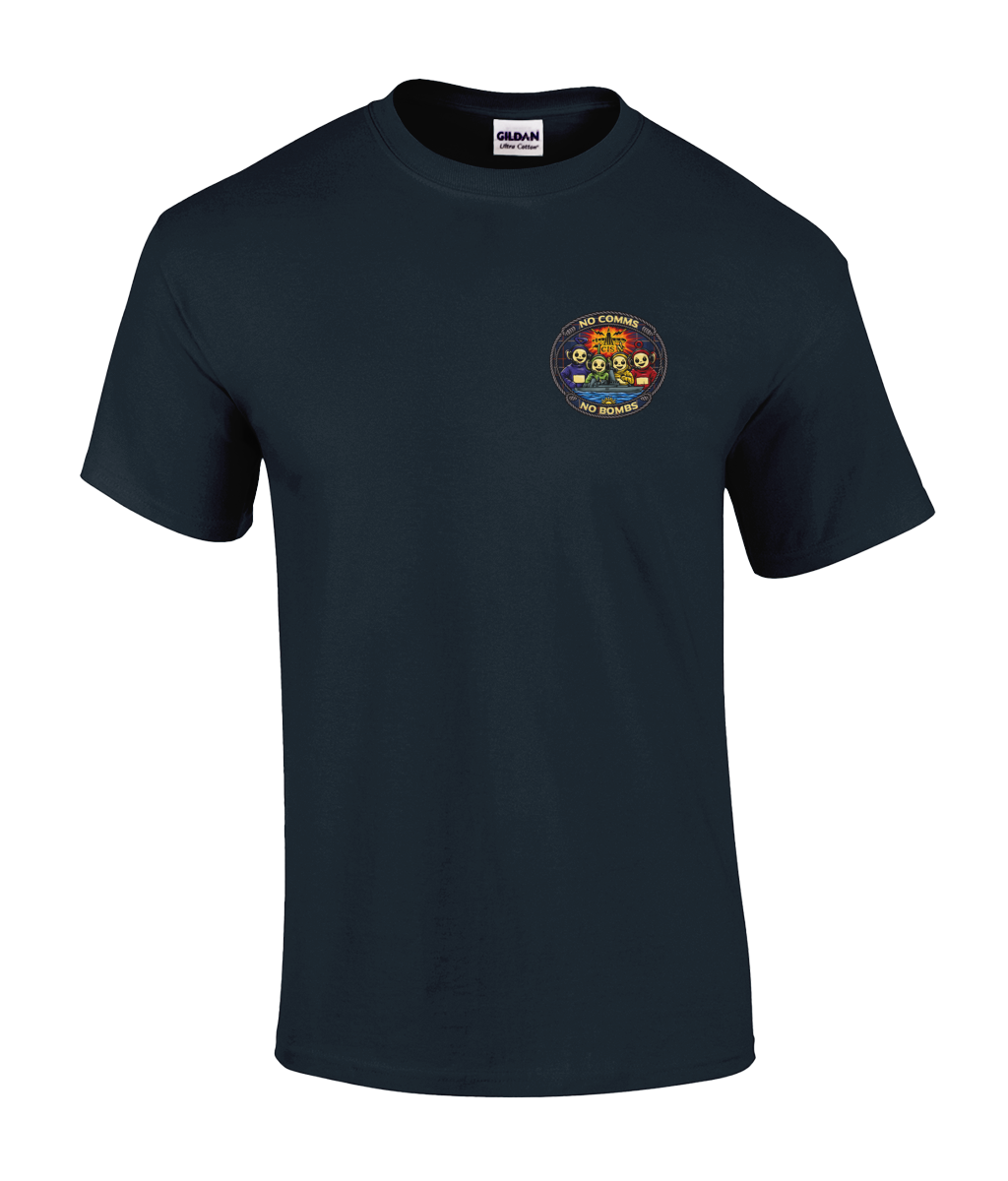 Royal Navy HMS Duncan (D37) “No Comms No Bombs” T-Shirt – Customisable | 100% Cotton
