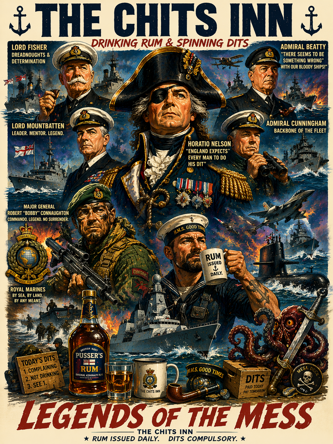 Legends of the Mess Poster | Royal Navy & Royal Marines Artwork | The Chits Inn