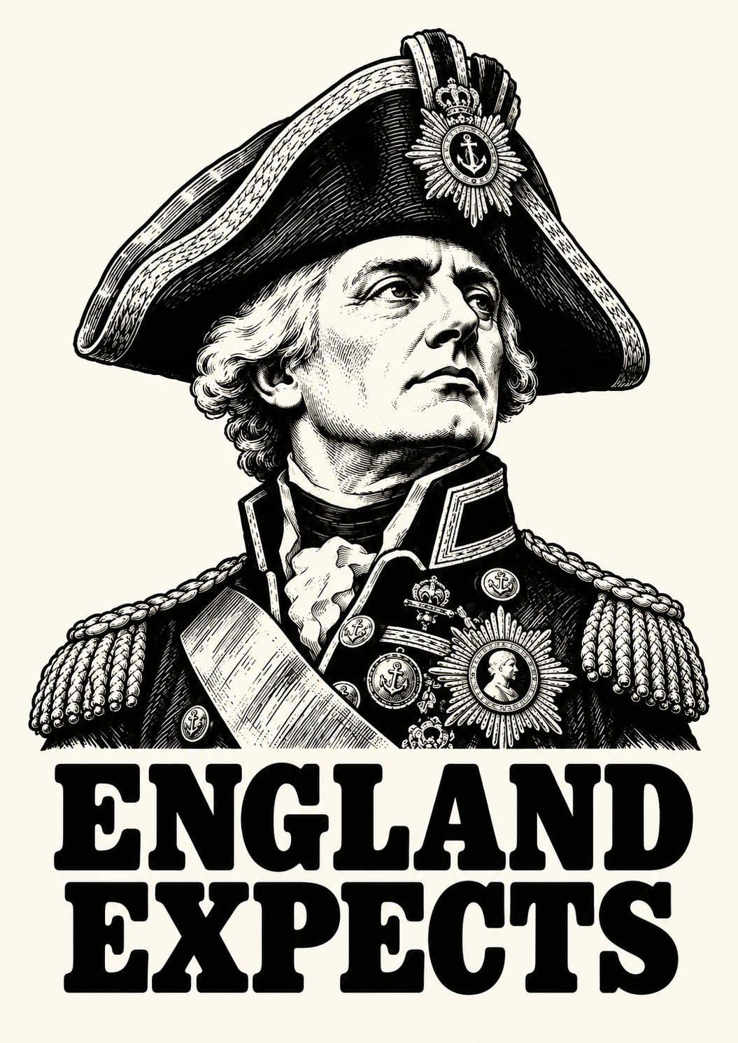 Admiral Lord Nelson vintage black and white portrait print – England Expects – Royal Navy Legends