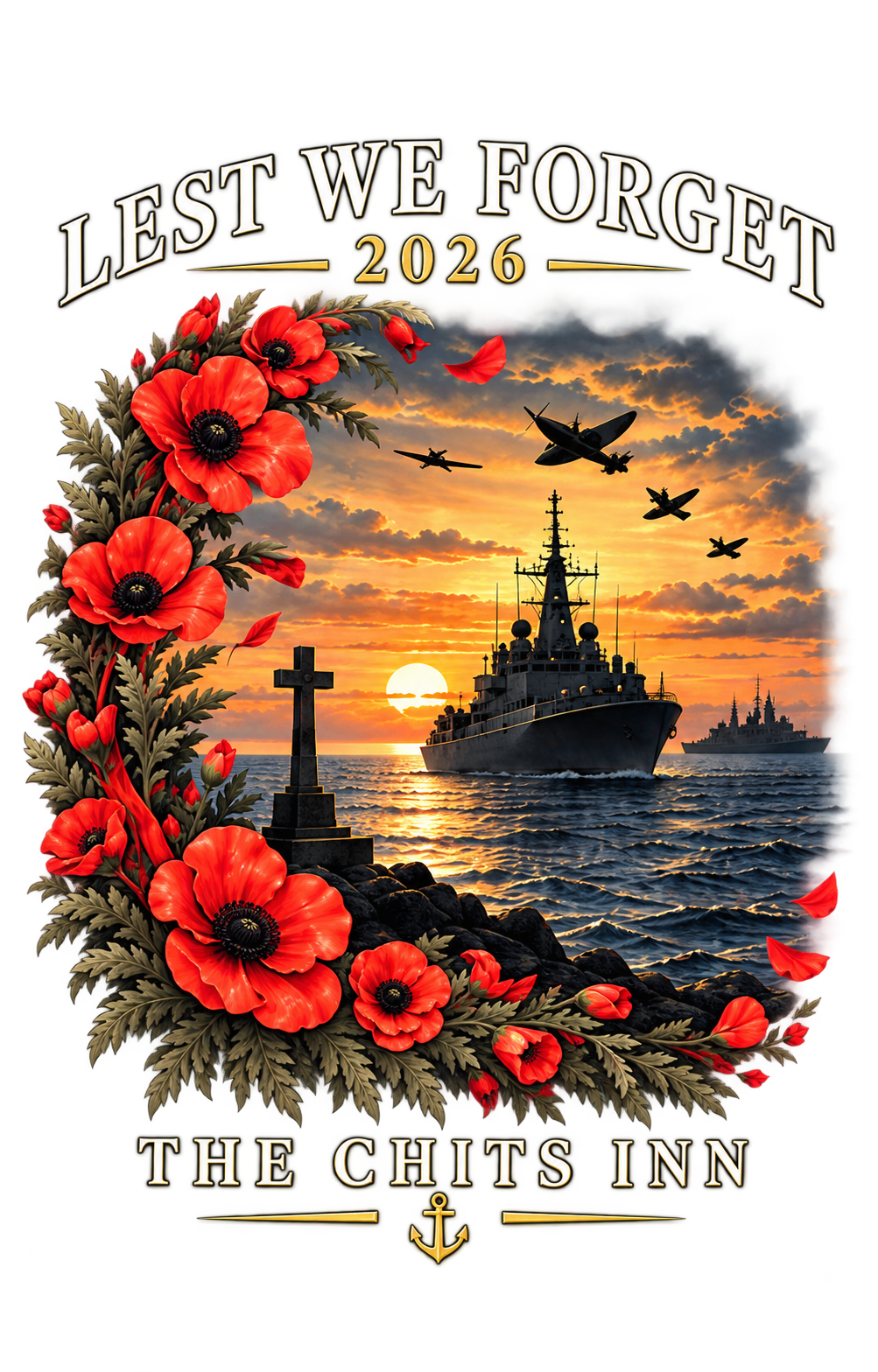 The Chits Inn Lest We Forget 2026 Remembrance back artwork