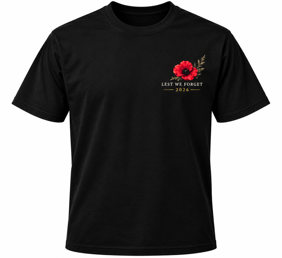 The Chits Inn Lest We Forget 2026 Remembrance T-Shirt front